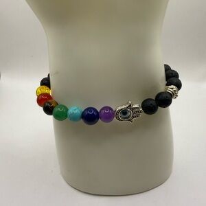 Colorful Evil Eye Black Expandable Bracelet with several beads NWT Any Size